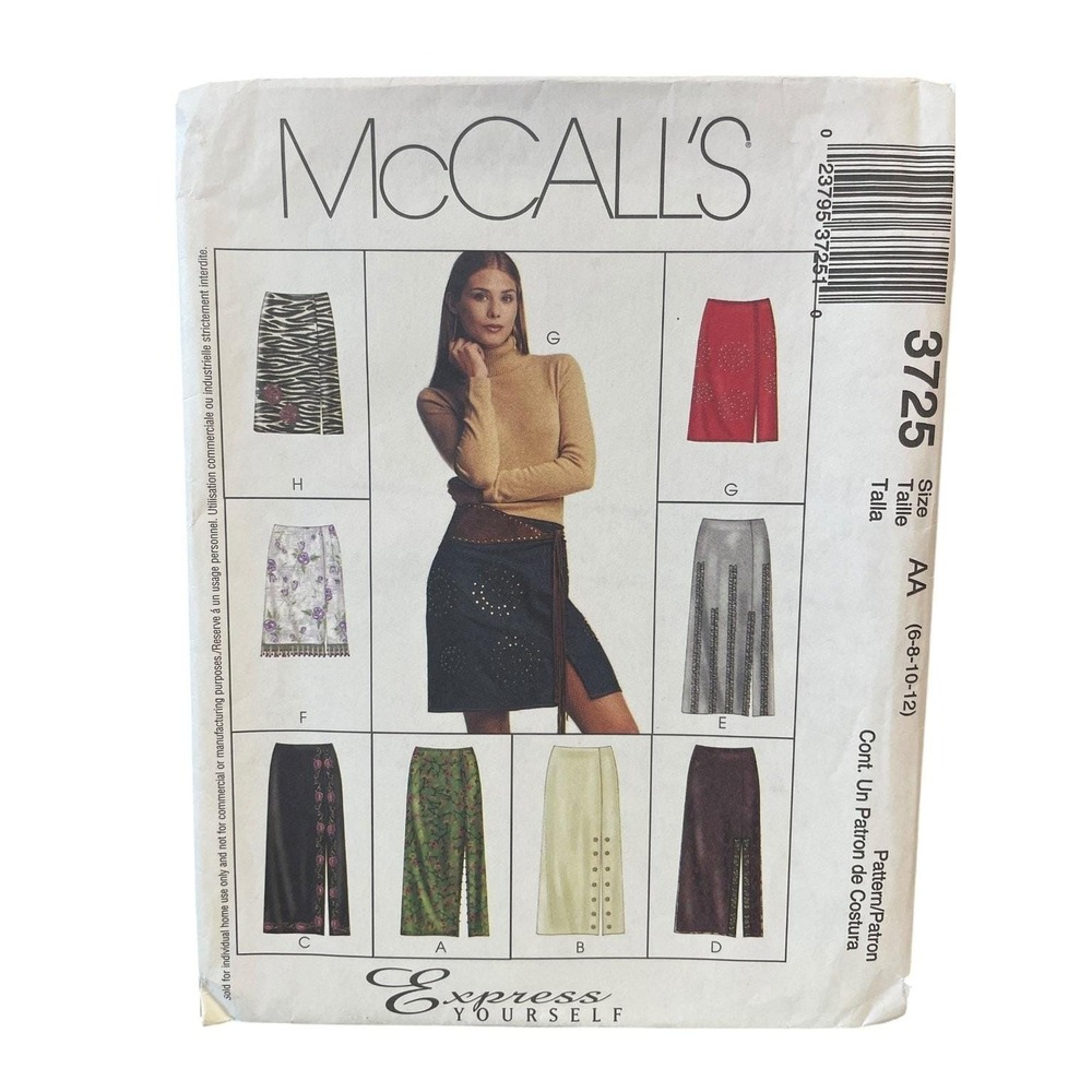McCALL'S 3725 Misses' Lined Skirts AA 6-12 2000s Fashion Sewing Pattern